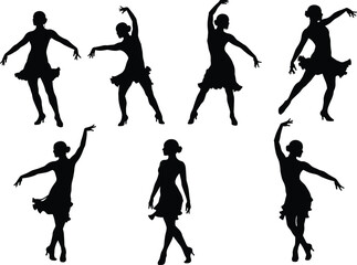 Silhouette of women dancing in elegant poses, performance art, ballerina movement, stage dance, graceful expression, choreography, beauty, rhythm, entertainment