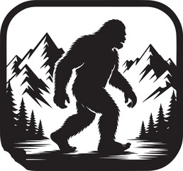 Fototapeta premium Bigfoot Silhouette Walking in Forest Cryptid Vector Illustration.