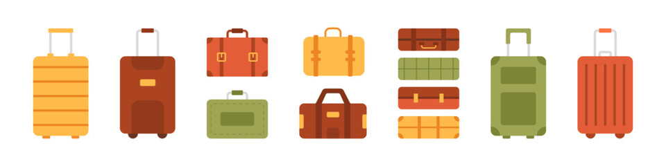Baggage case set. Travel bag vector set. Luggage icon set. Baggage flat sign.