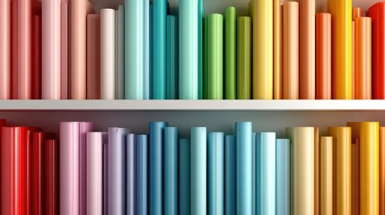 This image showcases a vibrant collection of books neatly arranged on shelves, emphasizing colors that convey a sense of order, creativity, and the joy of reading.