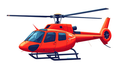 Bright red helicopter, side view, with spinning blades, set against a black background