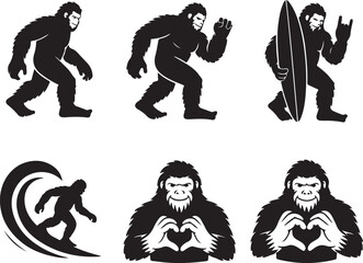 Fototapeta premium Bigfoot Silhouette Walking in Forest Cryptid Vector Illustration.