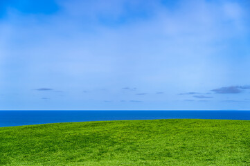 Summer scenery of the grasslands and sea of ​​Cape Soya, northernmost Hokkaido, Japan