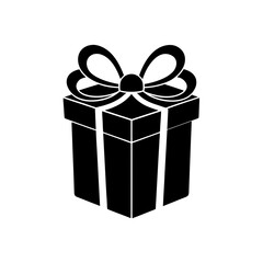 a black silhouette of a gift box with a decorative