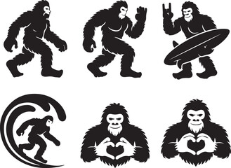 Fototapeta premium Bigfoot Silhouette Walking in Forest Cryptid Vector Illustration.