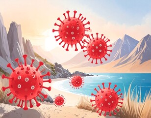 Virus-infested beach at sunrise