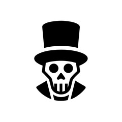 a skull wearing a top hat is silhouetted against 