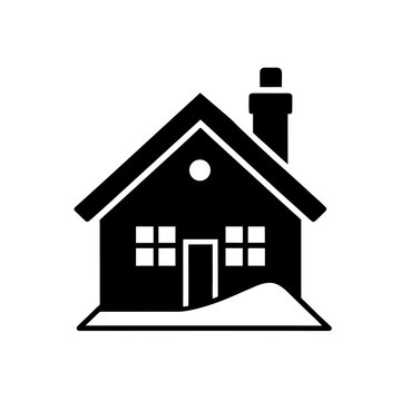 a simple black silhouette of a house with a chimne
