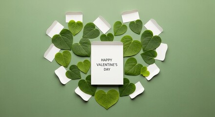 Heart-Shaped Leaves and White Envelopes Arranged Around Valentin