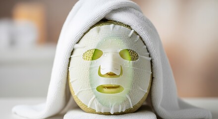 Honeydew Melon with Sheet Mask and Towel, a Humorous Spa Treatme