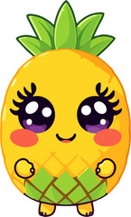 Kawaii Pineapple Girl Mascot – Cute Big-Eyed Cartoon Fruit Vector Illustration