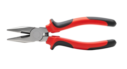 Red and black handled needle nose pliers isolated PNG with Transparent Background
