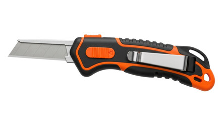 Naklejka premium Utility knife with retractable blade, safety and precision cutting tool isolated PNG with Transparent Background