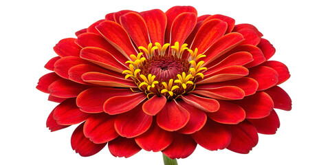 Vibrant Red Zinnia Flower with Yellow Center Isolated on Transparent Background
Close-up of Blooming Red Zinnia with Layered Petals and Detailed Textures