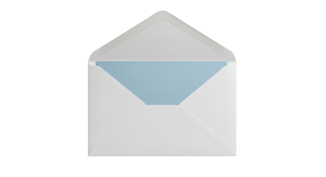 White envelope with pastel blue lining isolated PNG with Transparent Background