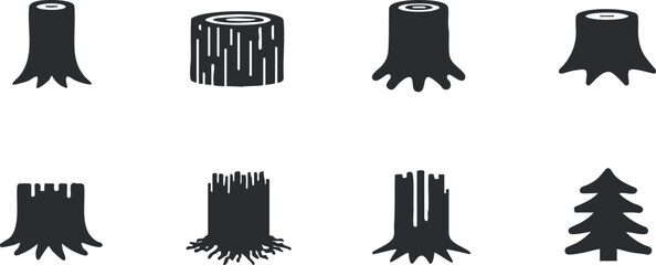 Fototapeta premium Collection of various tree stumps and logs showcasing different shapes and sizes..
