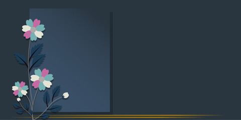 Minimalist floral illustration with colorful blossoms and dark background for modern design.