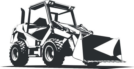 Naklejka premium A black and white illustration of a bulldozer showcasing its structure and design..