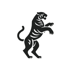 Obraz premium Silhouette illustration of a stylized tiger standing upright, facing left, and roaring