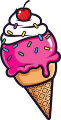 Delicious pink ice cream cone with cherry for summer treat cravings