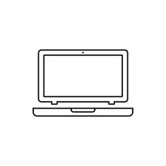 Simple outline icon of a modern open laptop computer, symbolizing remote work, technology, online learning, business, and digital connectivity in a minimalist vector design