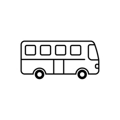Simple outline icon of a passenger bus or coach with rounded corners, symbolizing public transportation, travel, commute, and city transit in a clean vector line art.