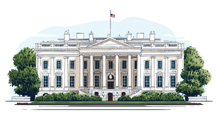 Naklejka premium Grand Entrance of White House: Detailed Illustration for Professionals
