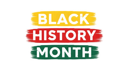 Black history month text with yellow, red, and green brush strokes isolated on transparent background