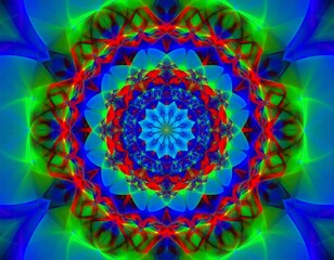 Vibrant, symmetrical kaleidoscope design