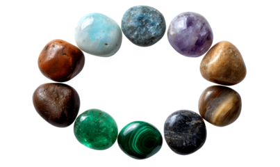 Collection of Colorful Natural Gemstones for Healing Isolate on Transparent Background, cutout, png