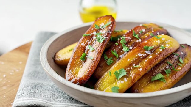 Sweet Plantains Salty Garnish Delicious Food, 4k video footage