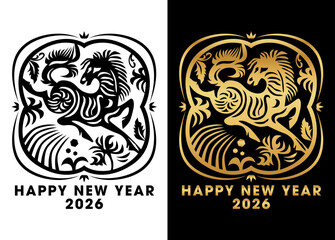 干支 午 イラスト入り新年グリーティング 2026