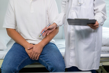 Man having urology consultation about men's health problems
