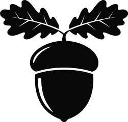 Black silhouette acorn with oak leaves vector illustration scalable eps graphic