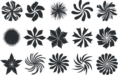 A collection of abstract floral designs featuring various black silhouettes and patterns..