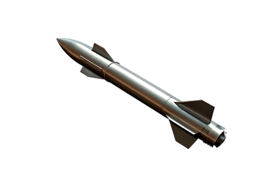 Silver missile rocket with fins on background isolated on a transparent background