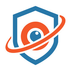 Blue shield with orange orbit and eye symbol circle