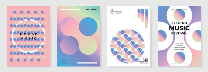 Obraz na płótnie Canvas Modern gradient poster background vector set. Minimalist cover template with vibrant perspective geometric prism shapes in motion. Ideal design for social media, cover, banner, flyer.