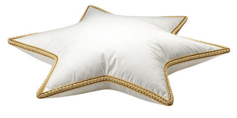White Star Shaped Decorative Pillow with Golden Trim on Transparent Background
Luxurious Five-Point Star Cushion with Gold Edging Isolated PNG
