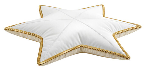 White Star Shaped Decorative Pillow with Golden Trim on Transparent Background
Luxurious Five-Point Star Cushion with Gold Edging Isolated PNG