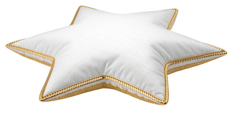 White Star Shaped Decorative Pillow with Golden Trim on Transparent Background
Luxurious Five-Point Star Cushion with Gold Edging Isolated PNG
