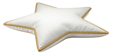 White Star Shaped Decorative Pillow with Golden Trim on Transparent Background
Luxurious Five-Point Star Cushion with Gold Edging Isolated PNG