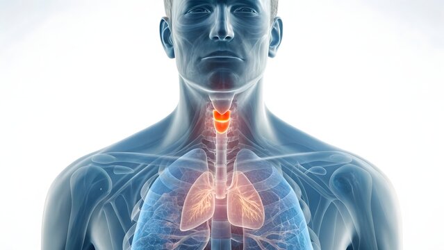 Anatomy depiction of a human showing thymus and lungs
