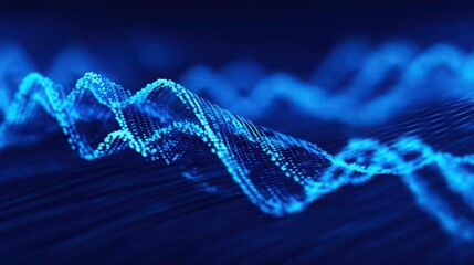 A vibrant, abstract representation of sound waves in blue tones, illustrating the dynamic nature of audio frequencies and digital technology.