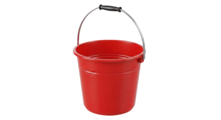 Red plastic bucket with metal handle isolated PNG with Transparent Background