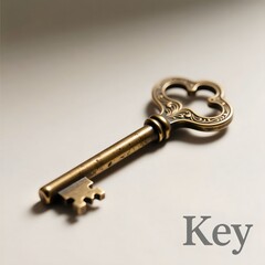 Ornate Antique Brass Skeleton Key on a Neutral Background: Symbol of Access and Mystery