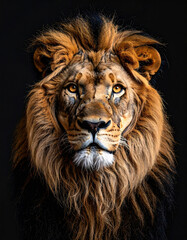Naklejka premium Majestic lion portrait with golden mane