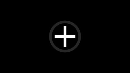 Simple white plus symbol inside a dark gray oval on a black background representing addition or a positive sign