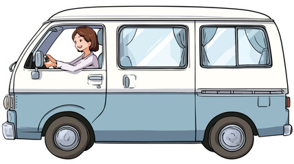 Cheerful Female Driver in Side View Van Vector Illustration