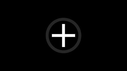 Minimalist white plus sign symbol inside a dark oval on a black background